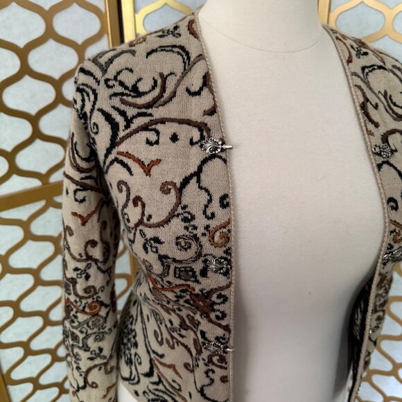 Simply Natural Size S Beige & Black Alpacal Peru Embroidered Cardigan - Picture 7 of 16